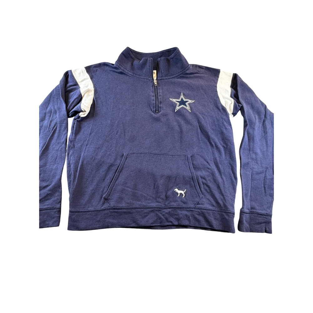 PINK Victorias Secret NFL Dallas Cowboys Quarter Zip Sweatshirt Navy Blue Medium